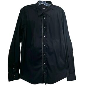D & G Dolce & Gabbana Logo Cotton Trim Button Top Shirt Long Sleeve Black 54